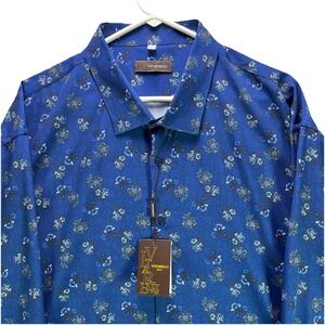 Vitarelli Performance Dress Shirt Mens 4XL Blue Floral AOP Stretch NWT